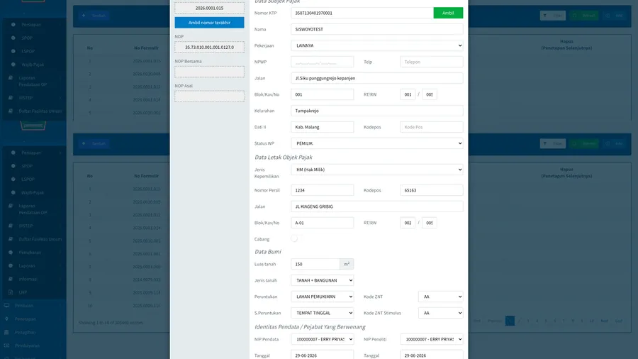 Sistem Informasi Manajemen Objek Pajak (SISMIOP) Web: Efisiensi Pendataan SPOP/LSPOP dan Penilaian Pajak Daerah